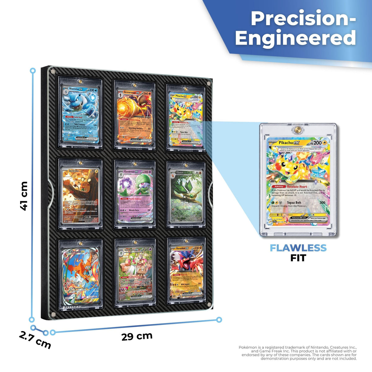 Display dimensions for 9 cards in magnetic holders