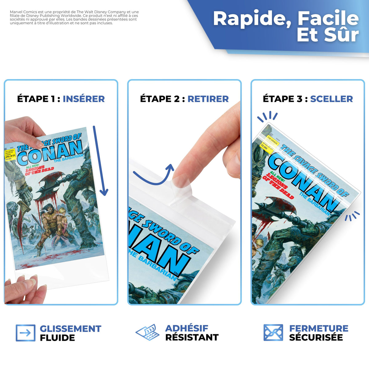 Rapide et sûr : glissez, retirez la bande et scellez