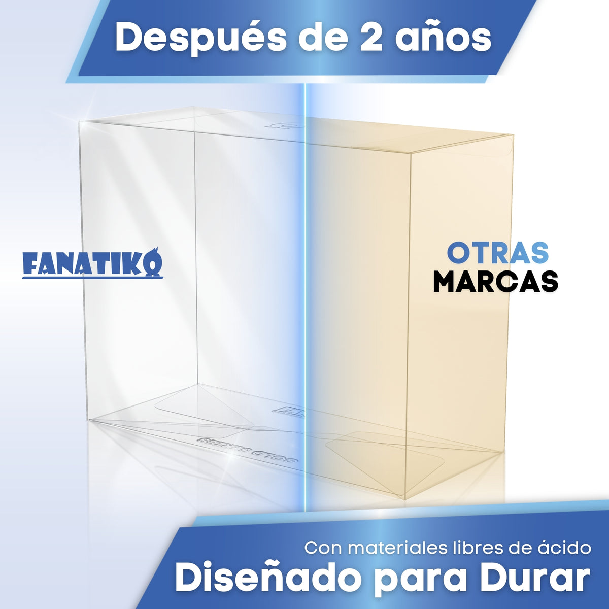 Protector Fanatiko transparente tras 2 años frente a uno amarillento de otra marca