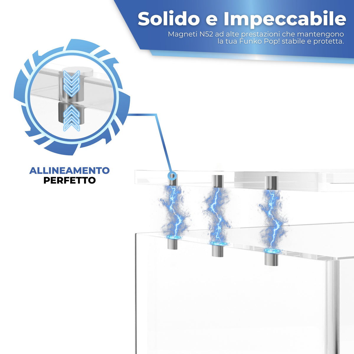 Protezione per Funko Pop 4" PLATINUM in acrilico: allineamento perfetto con angoli magnetici