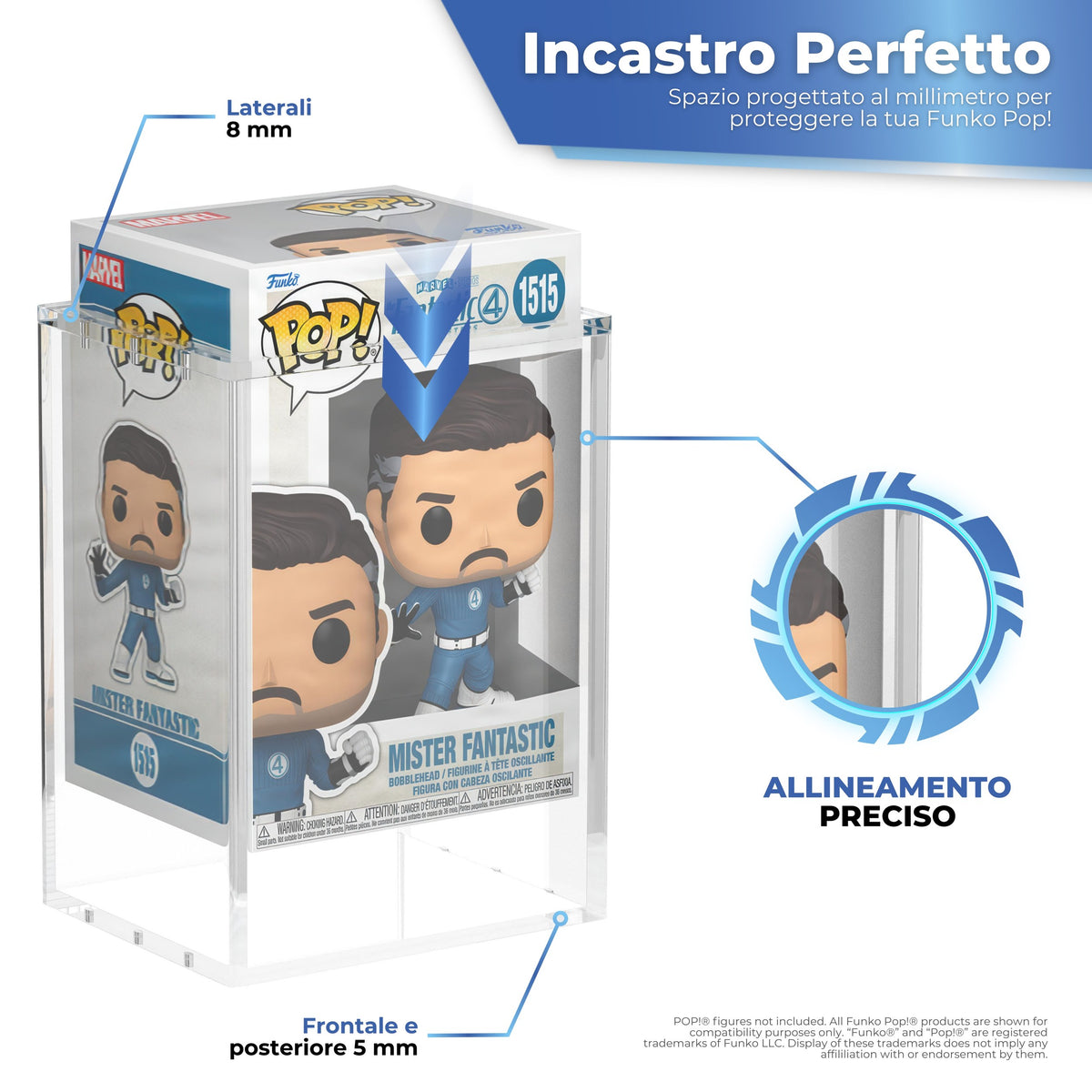Protezione per Funko Pop 4" PLATINUM su misura: 5 mm ai lati e 3 mm davanti