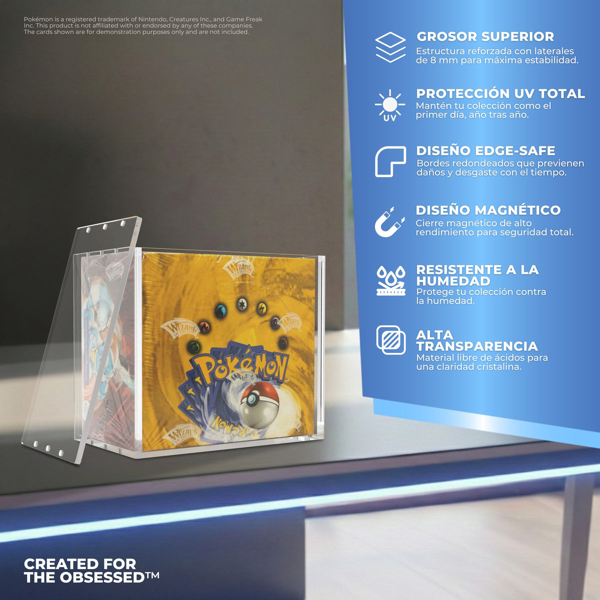Características del protector PLATINUM de acrílico para Booster Box Pokémon