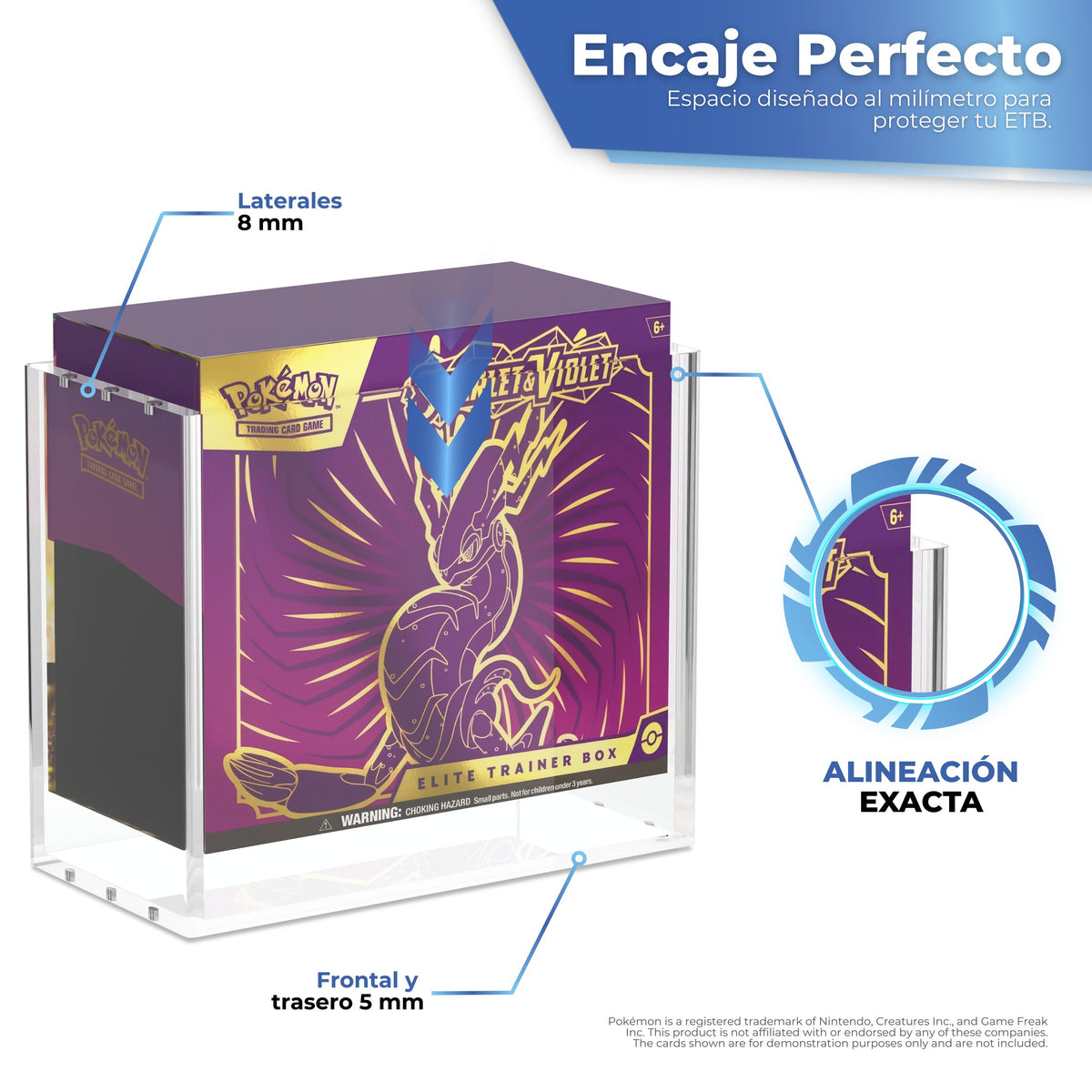 Encaje perfecto para Elite Trainer Box Pokémon, laterales de 5 mm y frontal de 3 mm