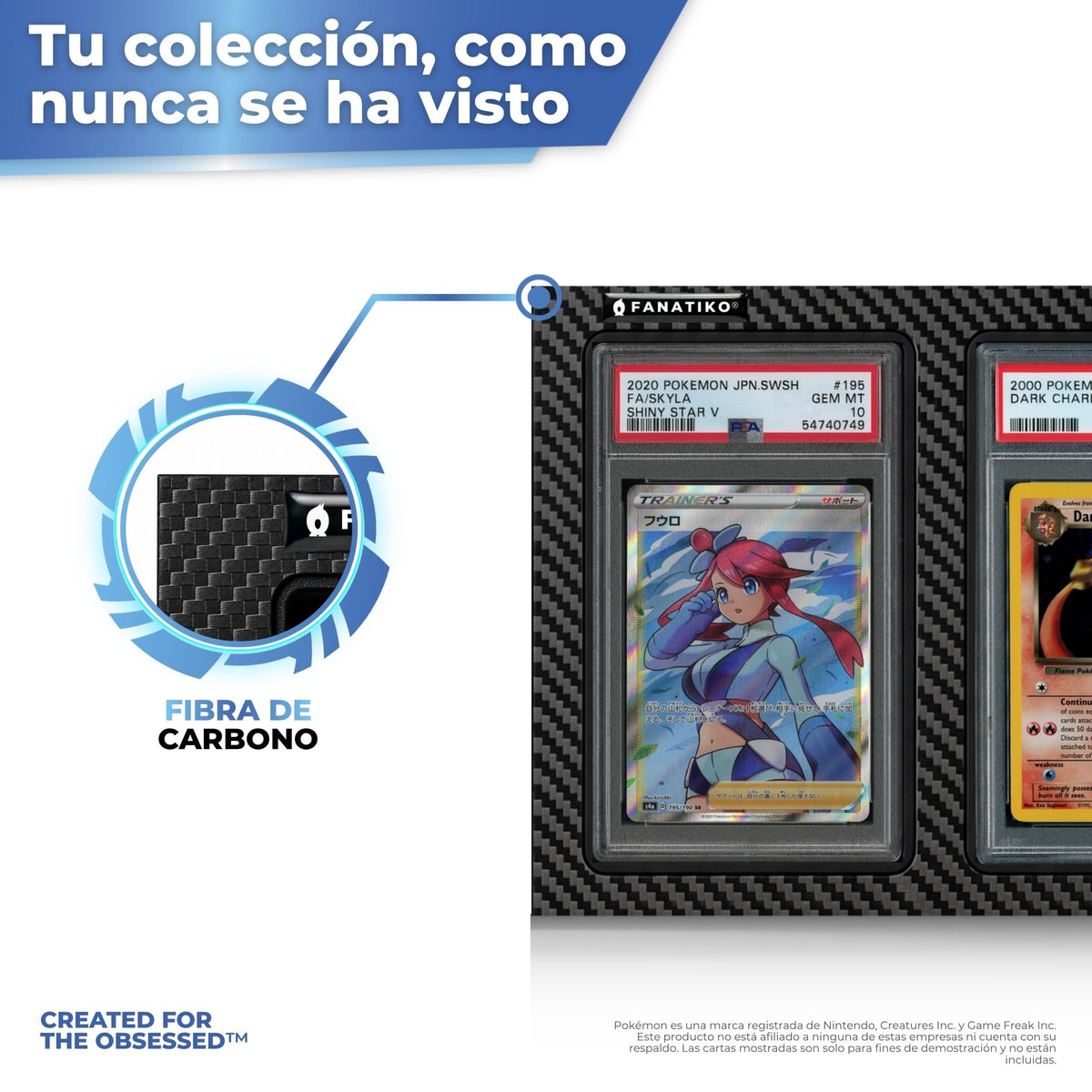 Acabado fibra de carbono del expositor de cartas gradeadas
