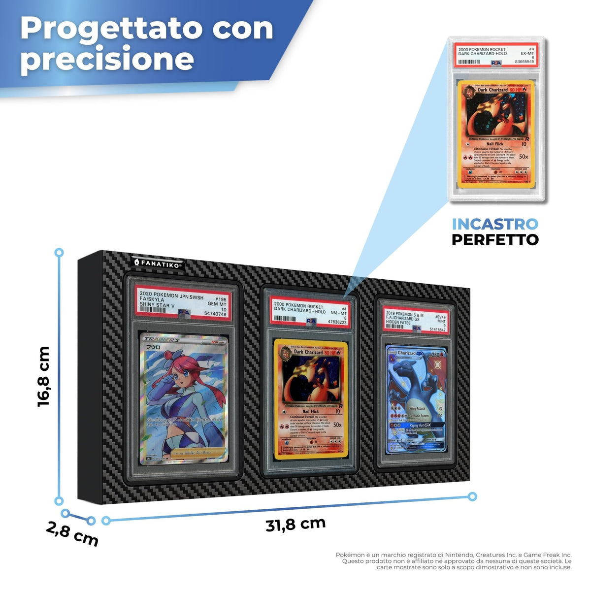 Misure dell'espositore da parete per 3 carte gradate