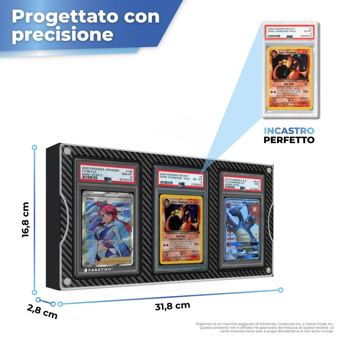 Misure dell'espositore per carte gradate con alloggi Friction Fit