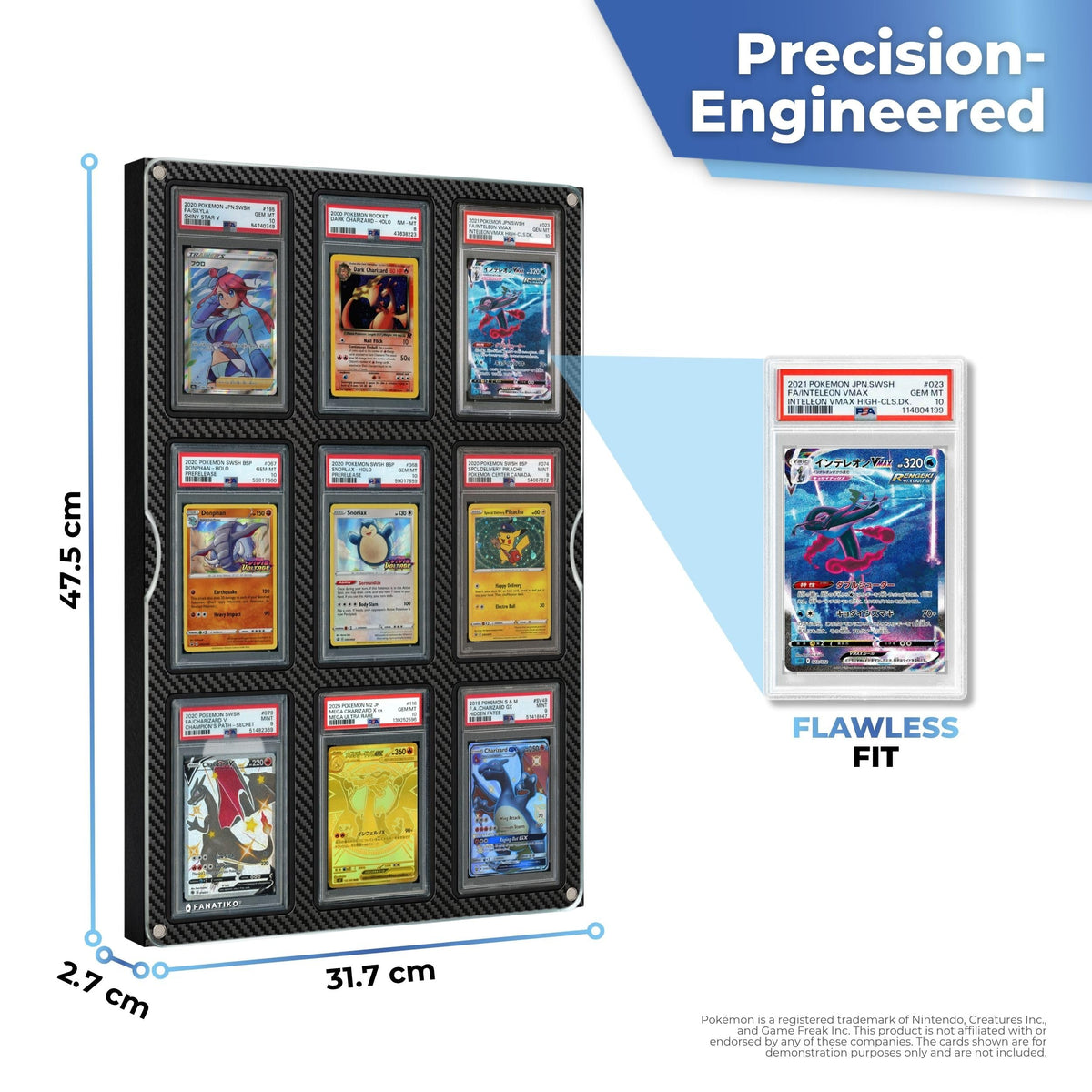 Graded card display dimensions with Friction Fit slab slots