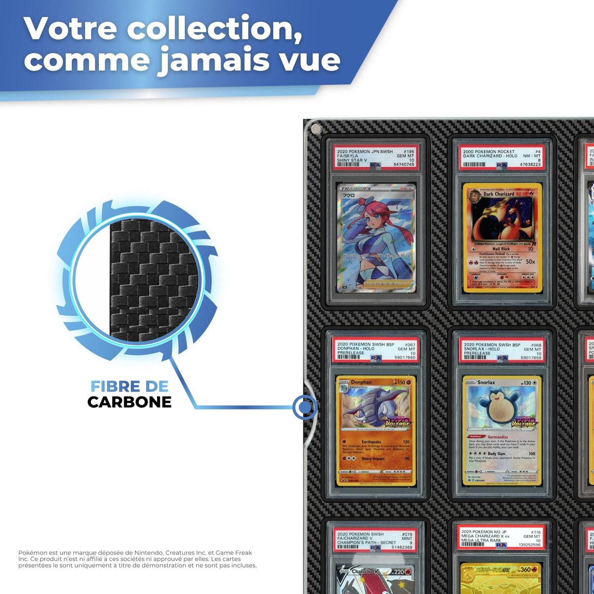 Finition fibre de carbone du présentoir Pro pour cartes gradées