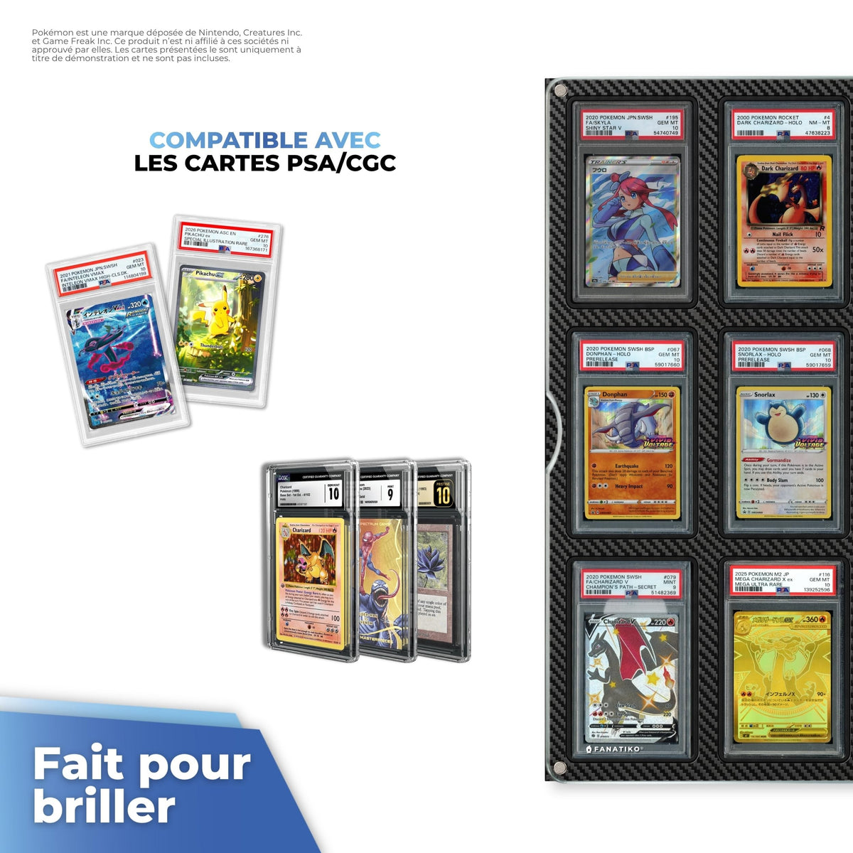 Compatible avec les slabs de cartes gradées PSA et CGC