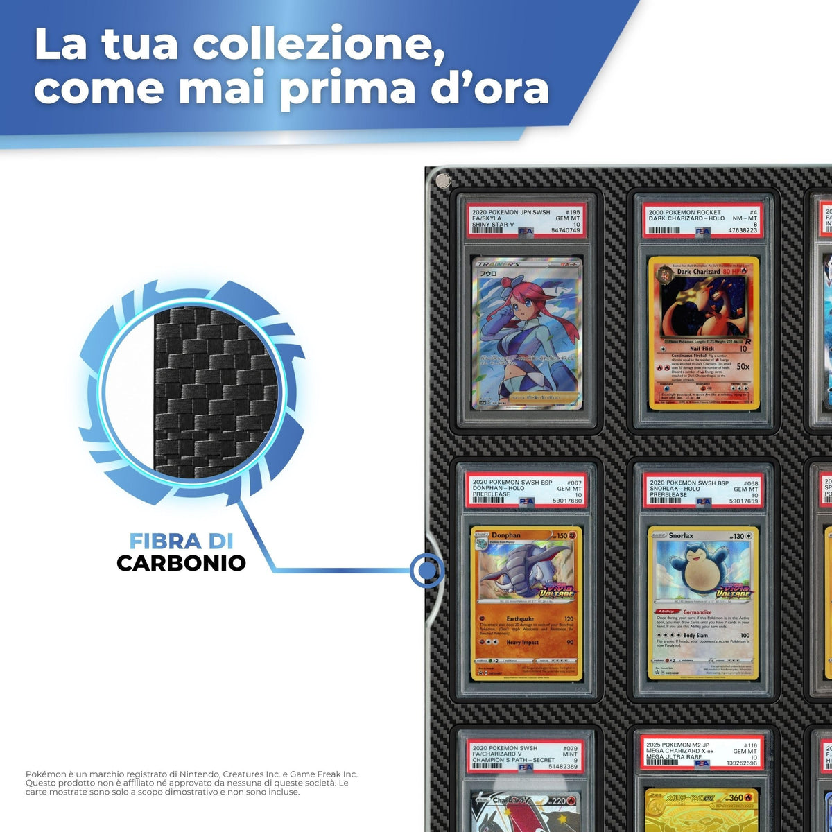 Finitura in fibra di carbonio dell'espositore Pro per carte gradate