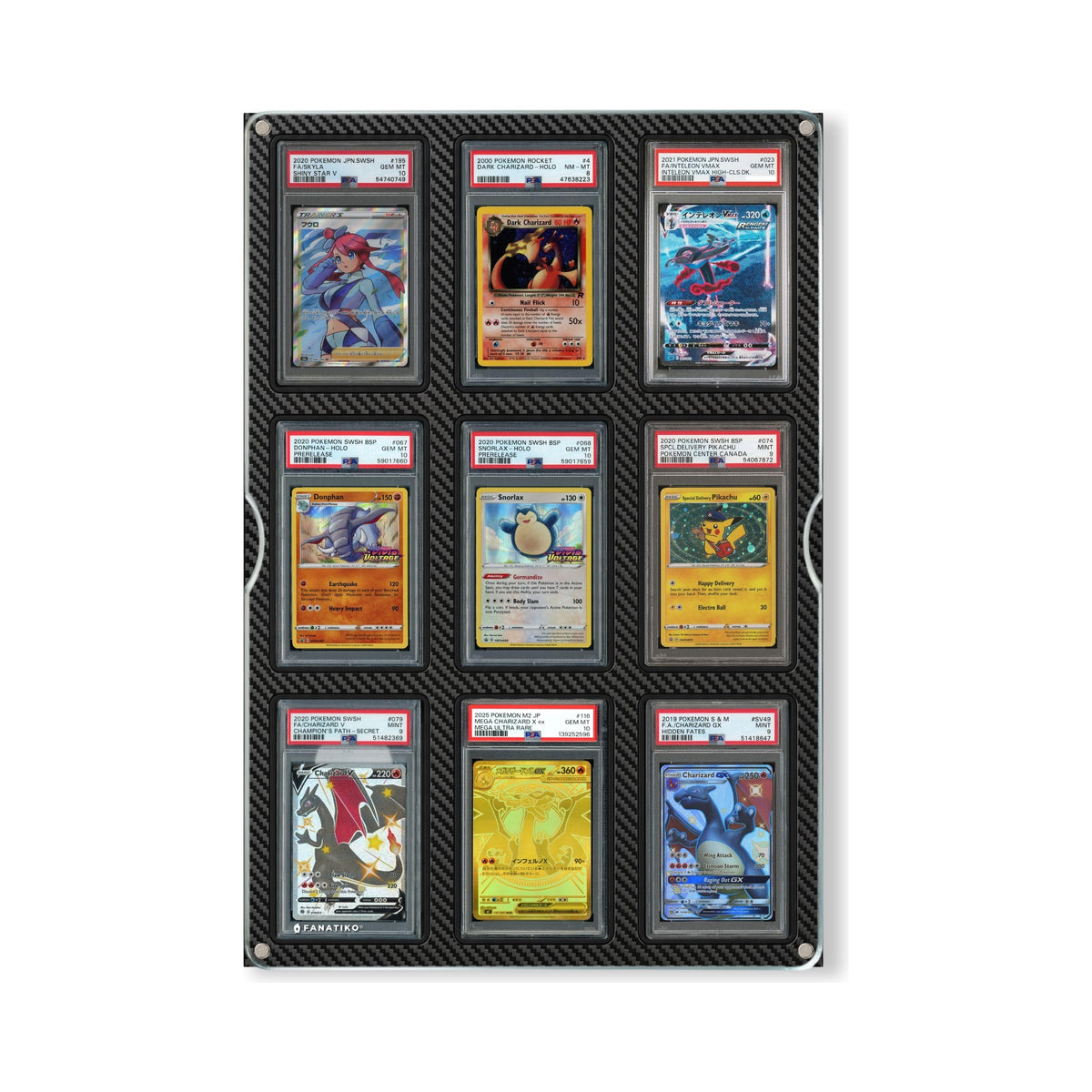 Fanatiko Pro wall display for 9 PSA or CGC graded cards with acrylic front