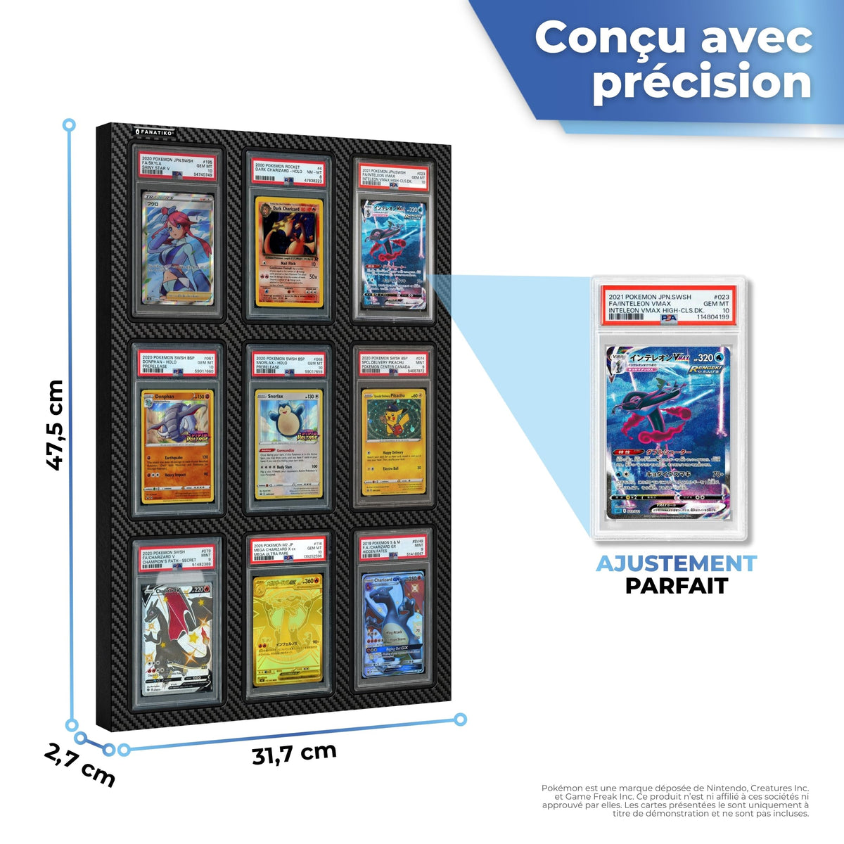 Dimensions du présentoir pour 9 cartes gradées : 47,5 x 31,7 x 2,7 cm
