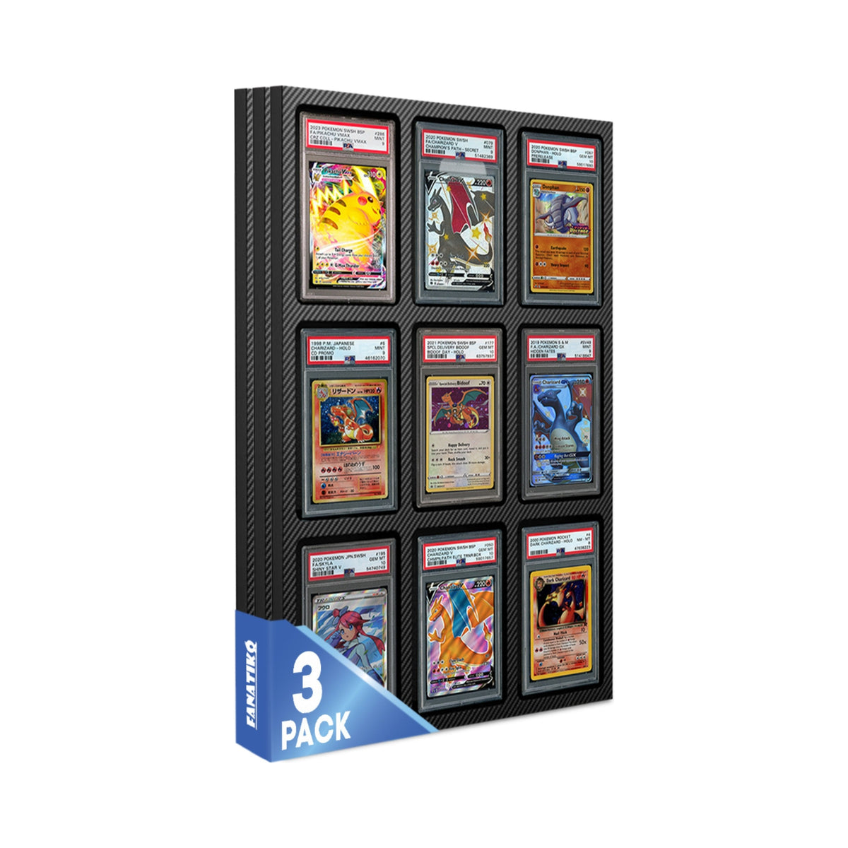 3-pack of Fanatiko graded card displays for 9 PSA or CGC slabs