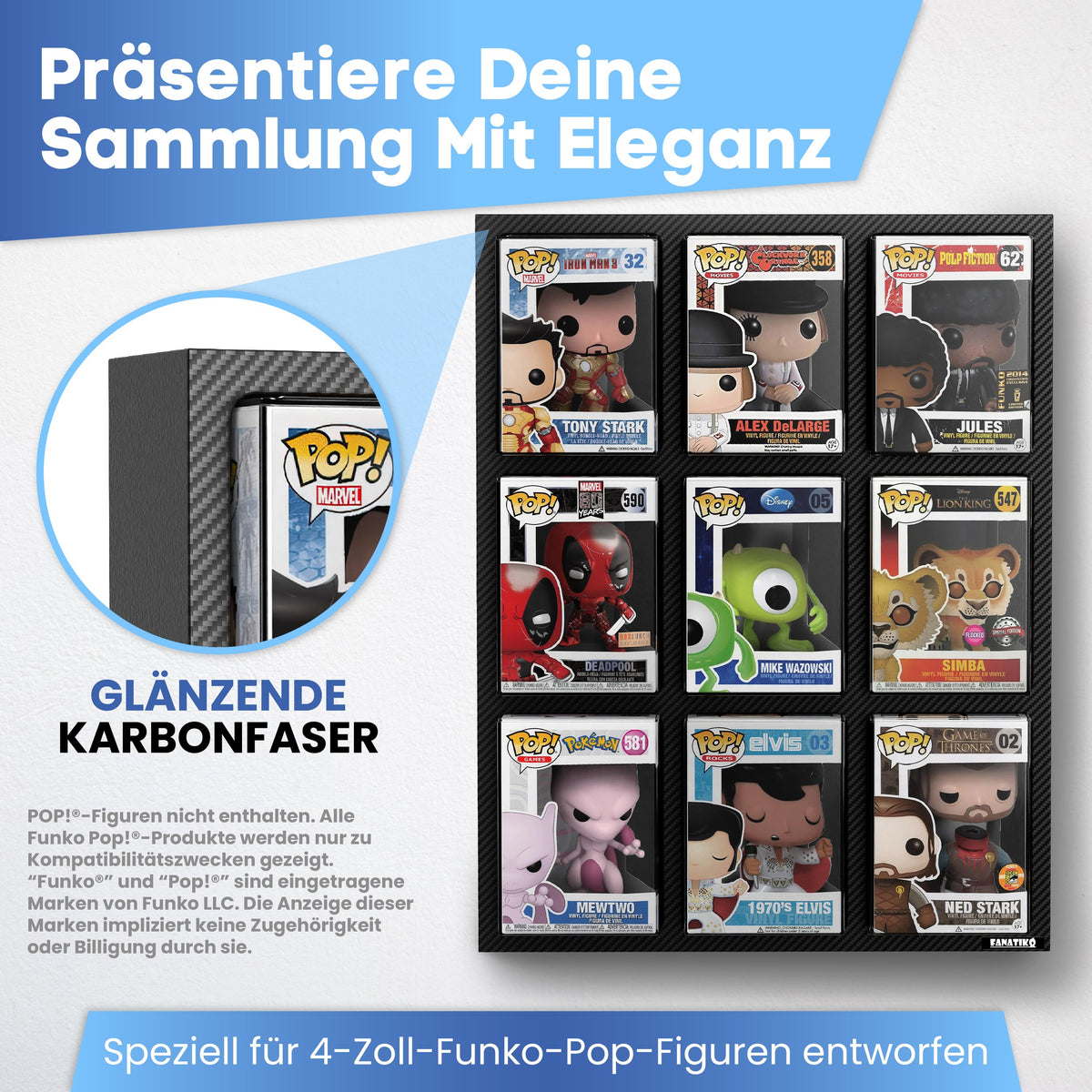 Vitrine für 9 Funko Pop 4" in Carbon-Optik