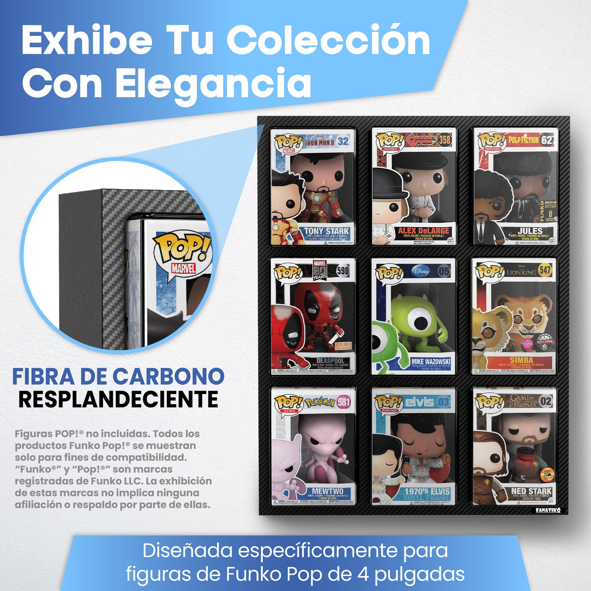 Vitrina para 9 Funko Pop de 4" con acabado de fibra de carbono