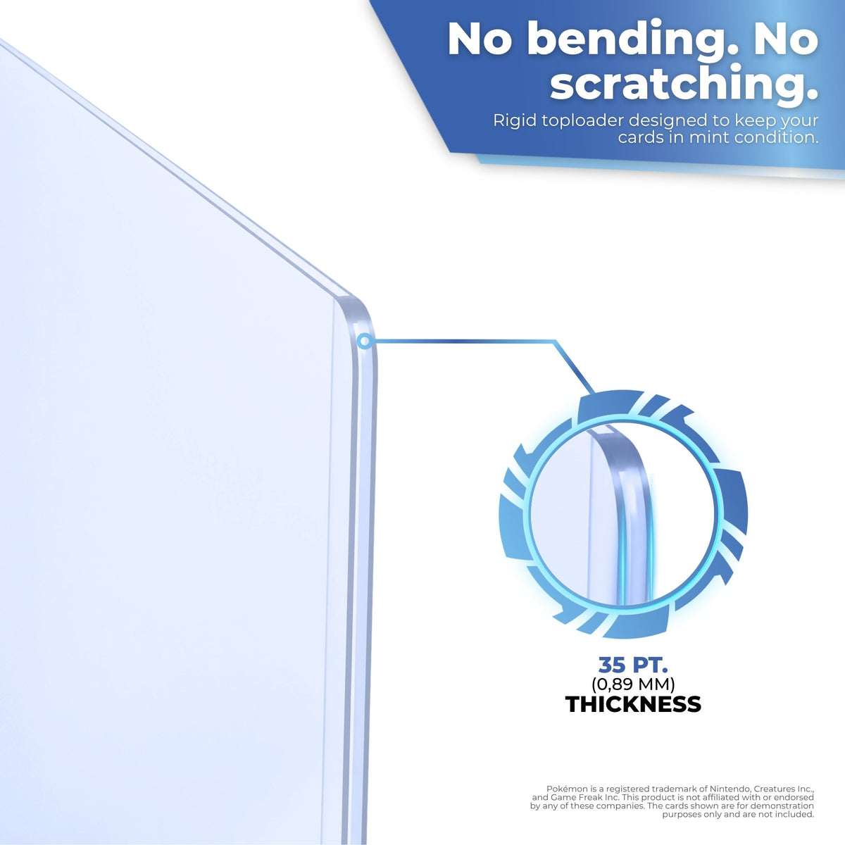 Rigid 35pt toploader (0.89 mm): no bending, no scratching